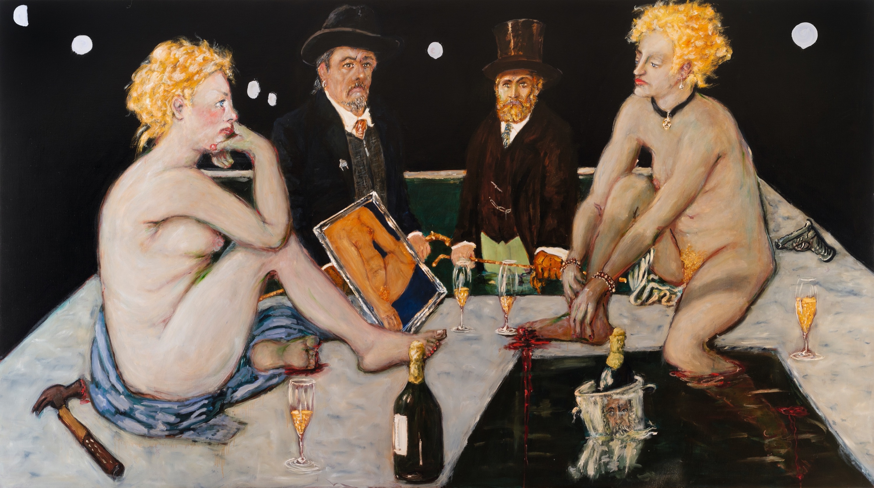 Jan Van Imschoot, L'é change des bêtises, 2021, olie op doek, 190 × 340 cm, 746/8 × 133 7/8 in. – © Courtesy Templon, Parijs–Brussel, foto B.Huet-Tutti