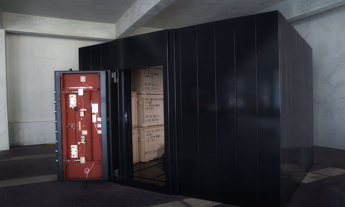 Andrei Molodkin, Dead Man’s Switch , Grade 5 Safe Room met buitenafmetingen van 4,12 × 3,2 × 2,7m, foto The Foundry Studio. Op dit moment bevindt het zich in Cauterets, in de Pyreneeën.