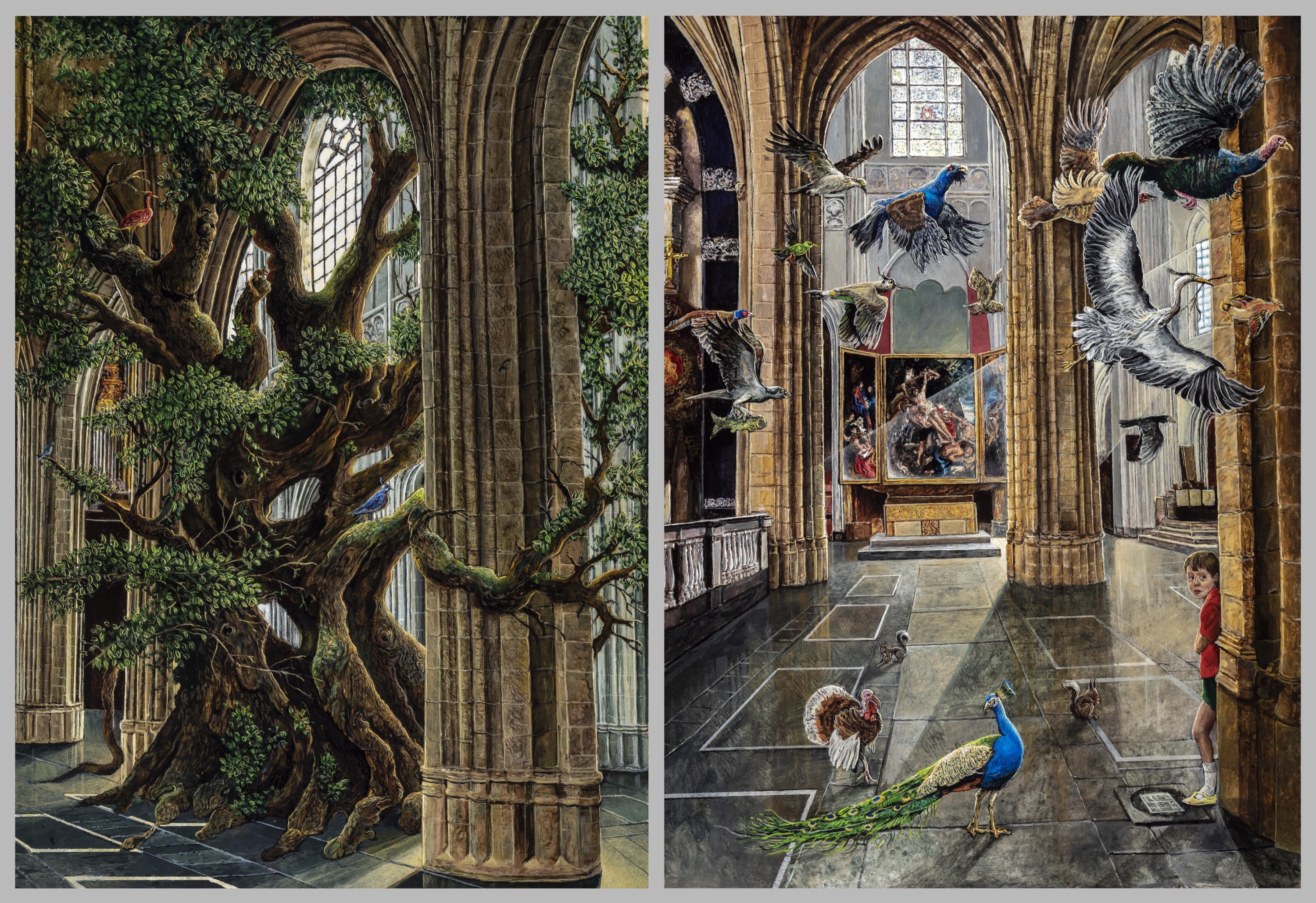 Enrique Marty, De Profundis (serie), 2024, oliverf, temera en aquarel op board, (2x) 45 x 33 cm, courtesy de kunstenaar en Keteleer Gallery