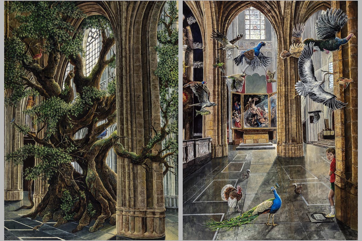 Enrique Marty, De Profundis (serie), 2024, oliverf, temera en aquarel op board, (2x) 45 x 33 cm, courtesy de kunstenaar en Keteleer Gallery