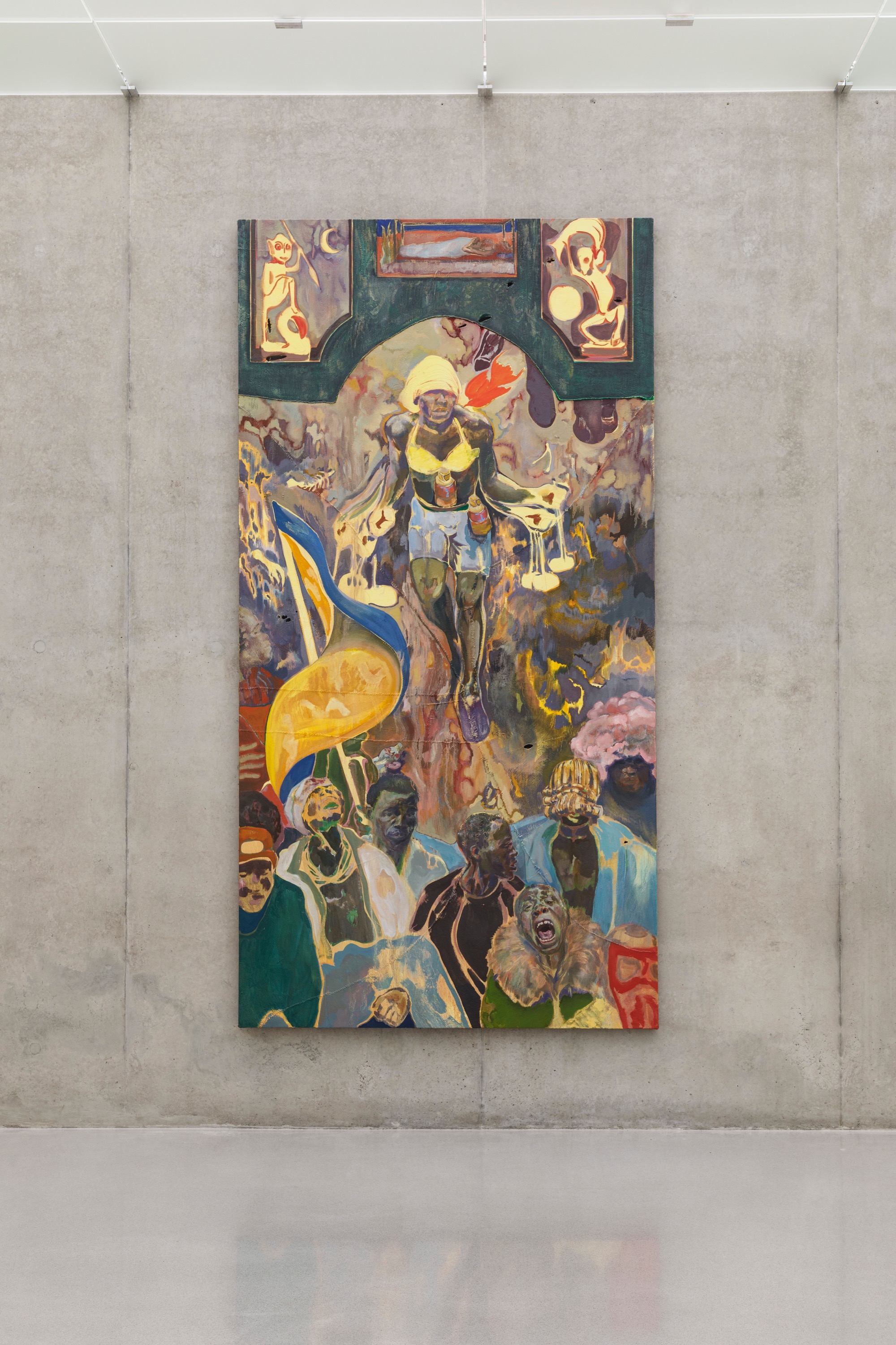 Michael Armitage, Pathos and the twilight of the idle , 2019, courtesy of the artist and Los Angeles County Museum of Art, purchased with funds provided by Paul Attanasio, © Michael Armitage, Kunsthaus Bregenz, photo Markus Tretter