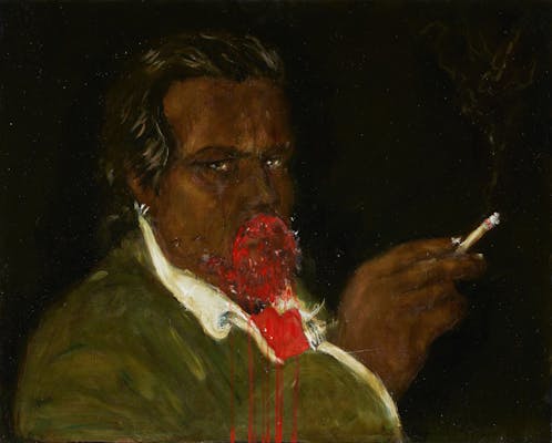 Jan Van Imschoot, Tasting the colour red , 2018, olie op doek, 80 x 100 cm, collectie R. van Sofacq Gallery