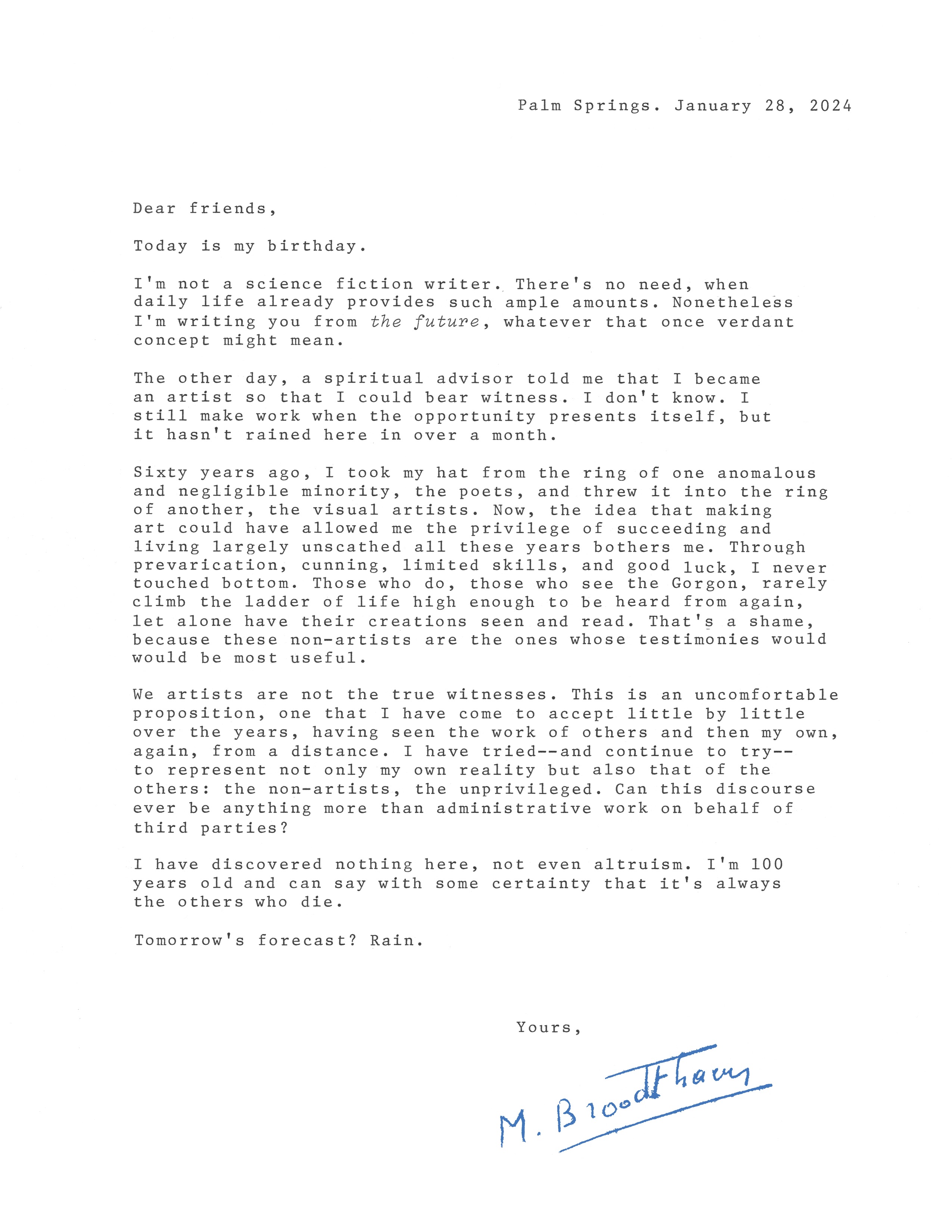 Joe Scanlan,  New Open Letter (the future),  2023, risograph on paper, 27,9 x 21,6 cm, courtesy of the Broodthaers Society of America