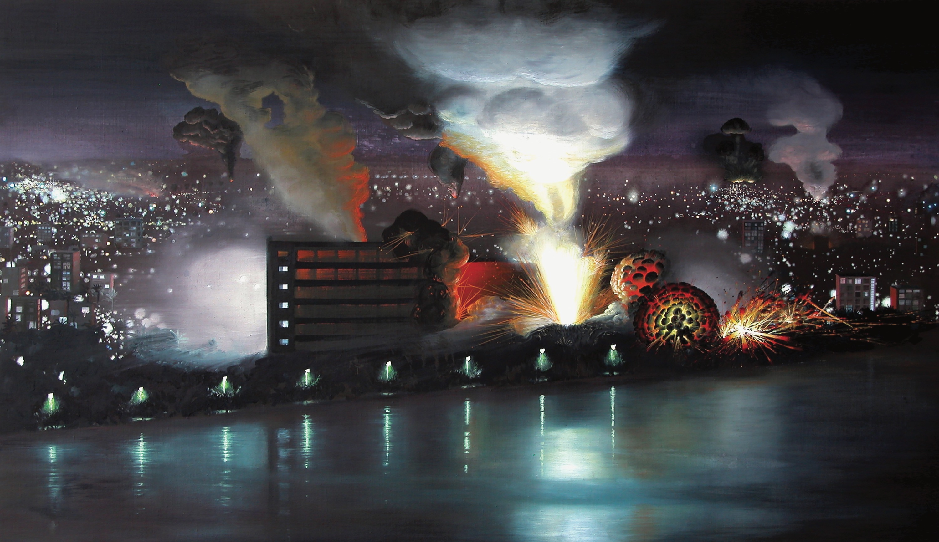 Olphaert den Otter, elementen/vuur , 2009, ei-tempera op doek/paneel, 122 x 210 cm, collectie van de kunstenaar