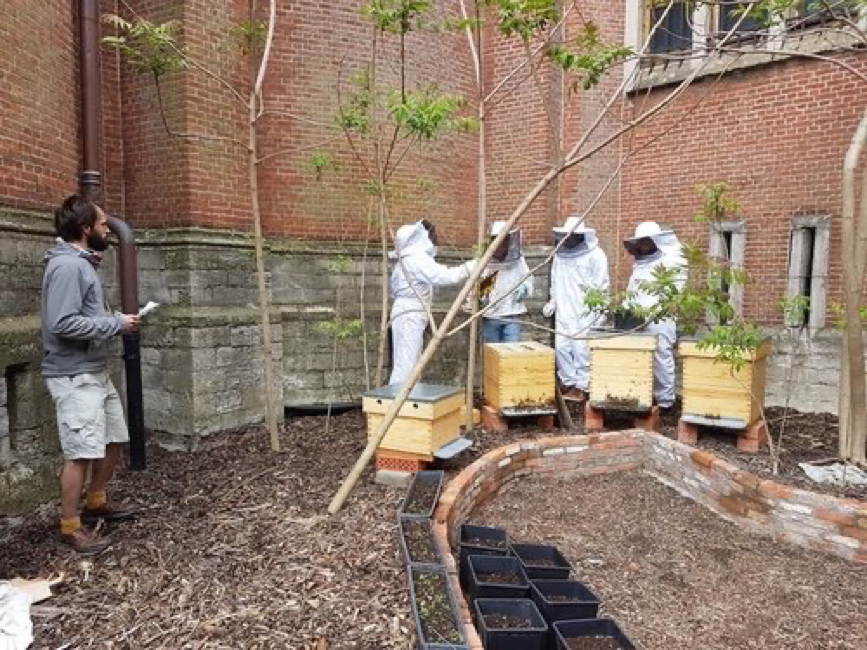 De imkers van het buurtcollectief 2060 aan de Sint-Amanduskerk, Antwerpen