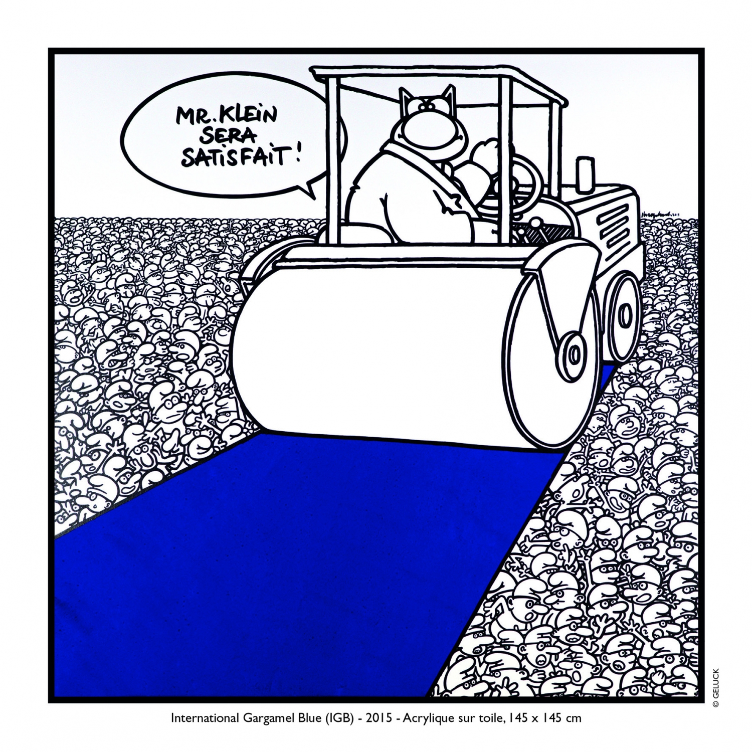 Philippe Geluck, ‘International Gargamel Blue (IGB), 2015, acryl op doek, 145 x 145 cm. (herinterpretatie Yves Klein)