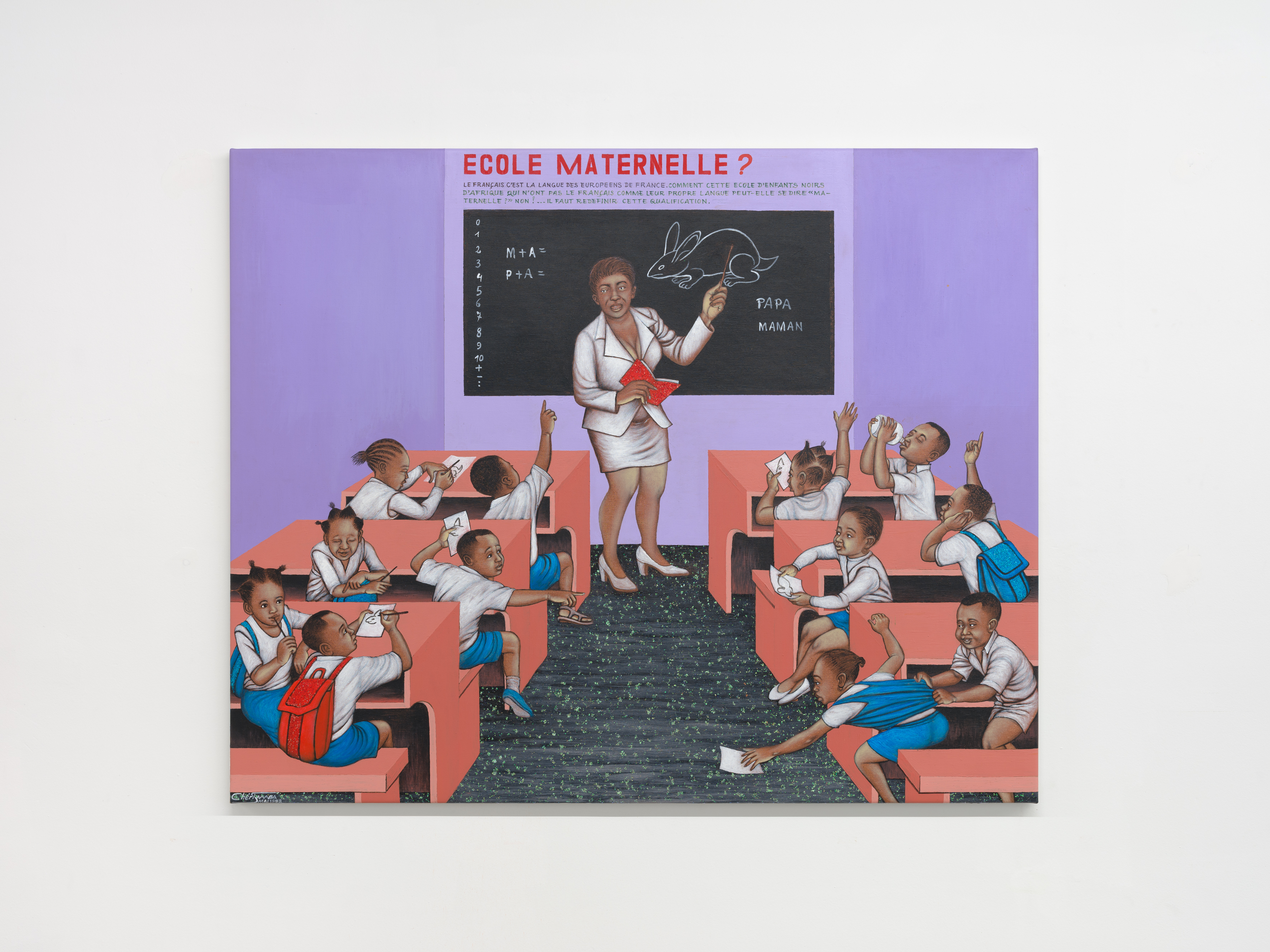 Chéri Samba, ‘Ecole Maternelle', olie op doek. Courtesy Corridor Gallery