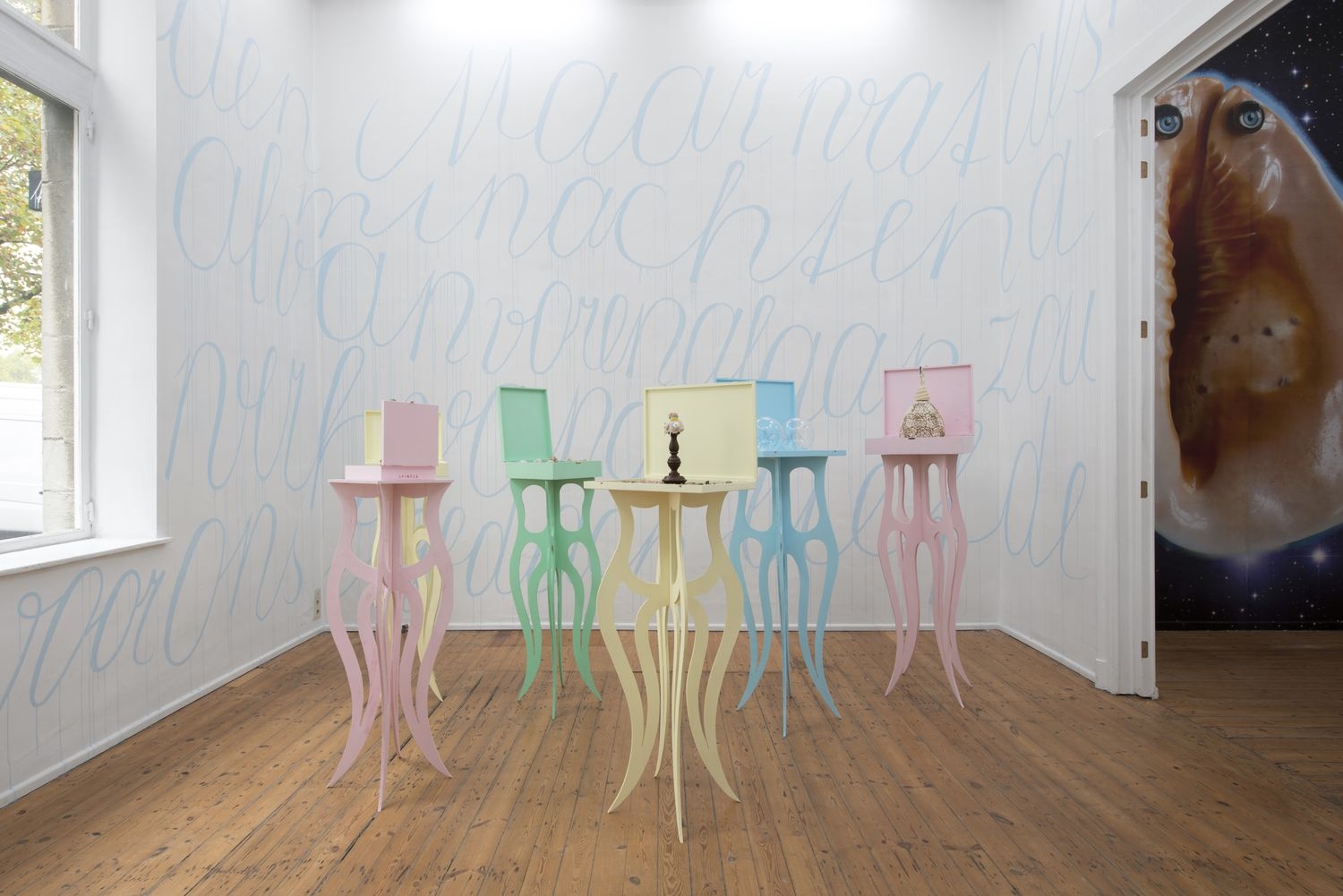 Claudia Plank ≠ Hans Werner Poschauko, ‘Gegenteilchen Lovers And Never Forget that Truth Exists’, trampoline, installatiezicht