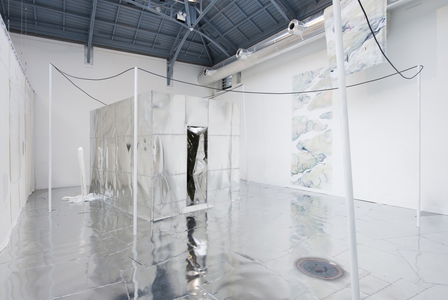 Douglas Eynon & Erwan Mahéo, installatiezicht 'NOVELTY Ltd.', met zicht op werk van Douglas Eynon, foto Isabelle Arthuis