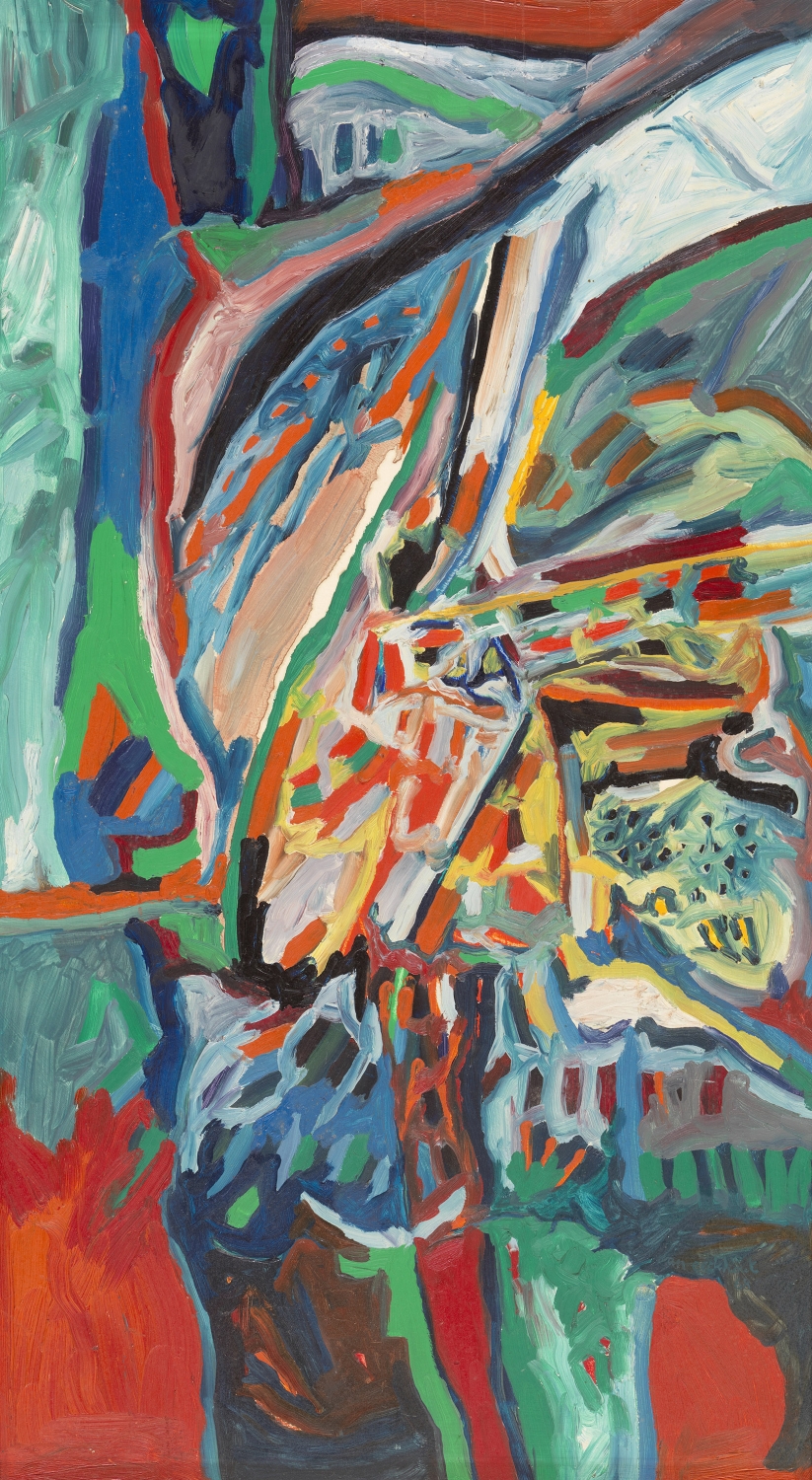 Willy Van Eeckhout, ‘Stippenformatie’, 1968, olie op paneel, 77 x 45 cm.