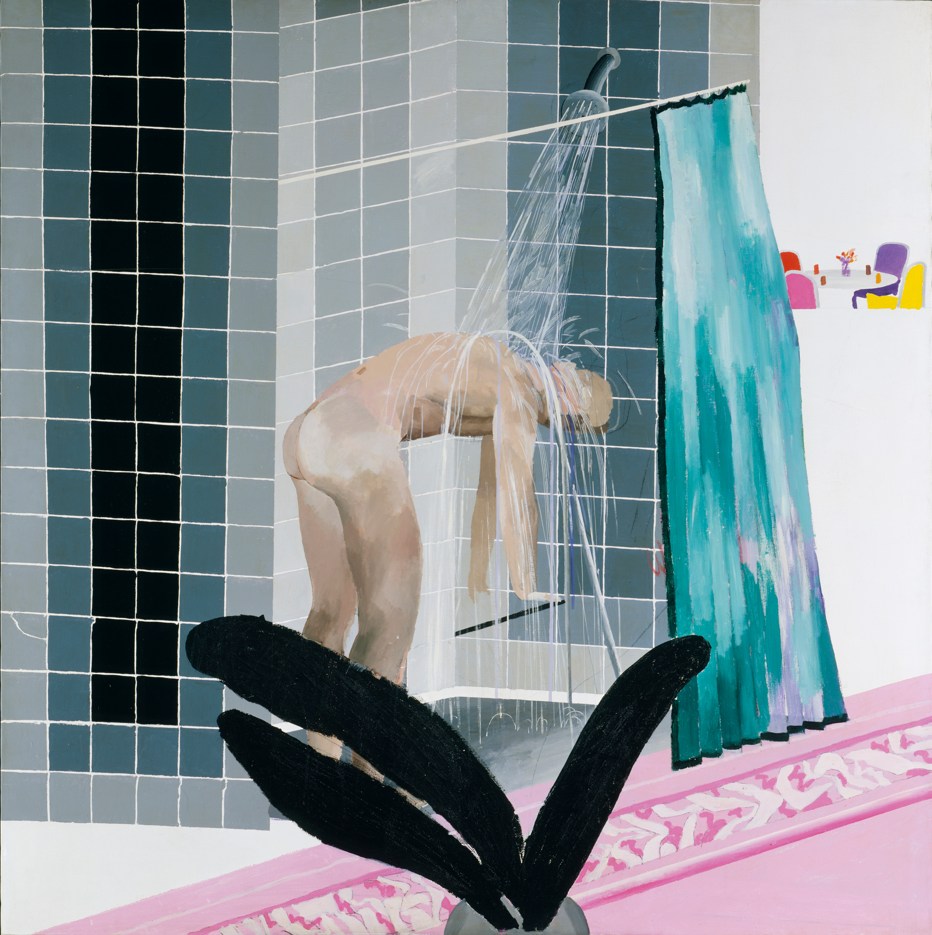 David Hockney, Man in Shower in Beverly Hills , 1964, acrylverf op doek, 167,3x167cm. – Tate: Aankoop 1980, © David Hockney