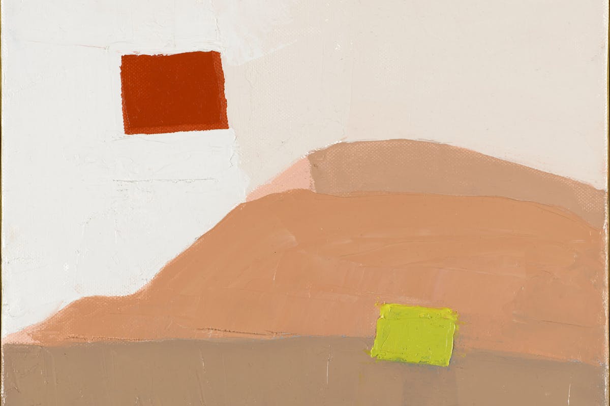 Etel Adnan, Sans titre , 2010, olieverf op doek, 26,8 x 32,8 x 3,5 cm, courtesy Musée National d'Art Moderne - Centre Pompidou, Parijs