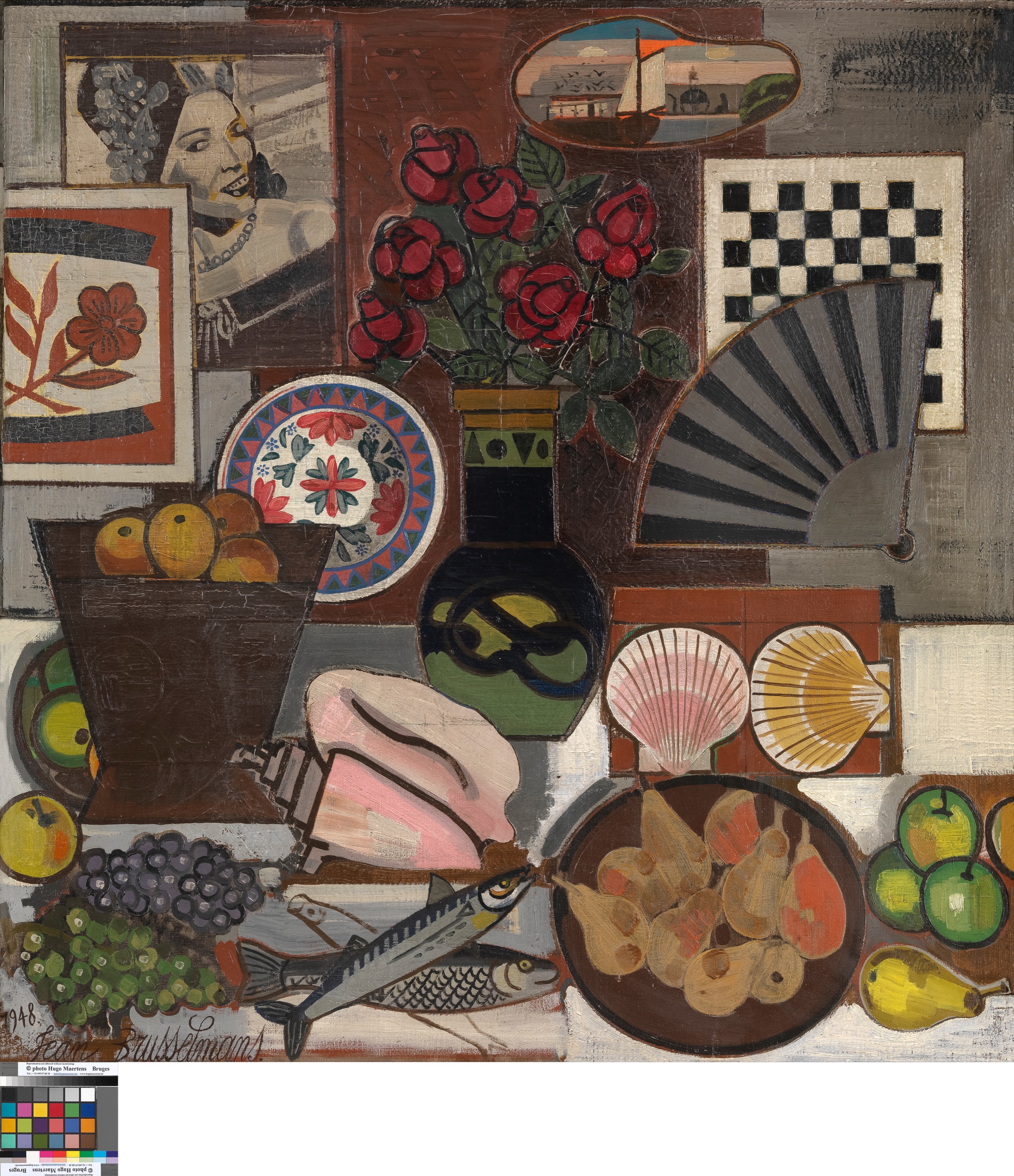 Jean Brusselmans, Stilleven met waaier , 1948, Musea Brugge, © SABAM Belgium 2023, foto Hugo Maertens