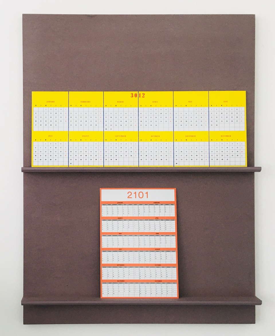 Stefaan Dheedene, A Firm Promise of Future Schemes: 3012 - 2101 , 2021. MDF, silk screen on aluminium 120 x 90 x 8 cm. Courtesy Annie Gentils Gallery