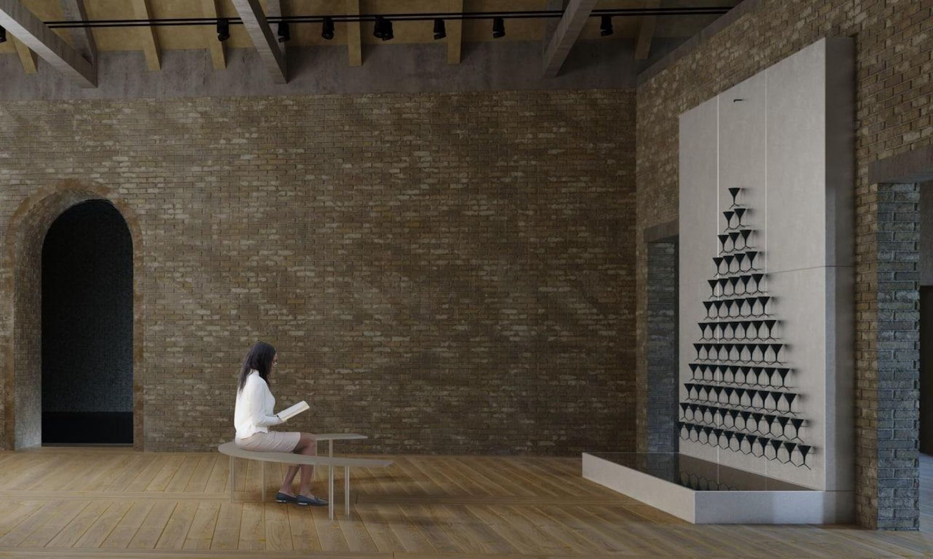 Architecturale weergave van het Oekraïense paviljoen door ФОРМА, courtesy van het Ministerie van Cultuur en Informatiebeleid van Oekraïne, The Naked Room en Borys Filonenko