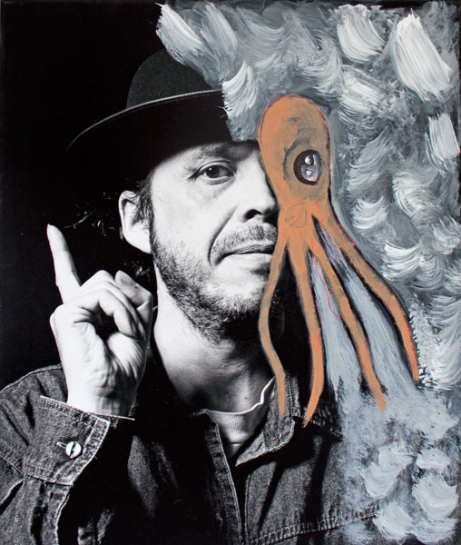 Jacques Lizène, Peinture nulle (1964) sur l'idée de mettre n'importe quel objet sur la tête , 1994, remake 2010-2011, foto gemonteerd op doek, bewerkt in gemengde techniek, 50 x 60 cm, courtesy Nadja Vilenne