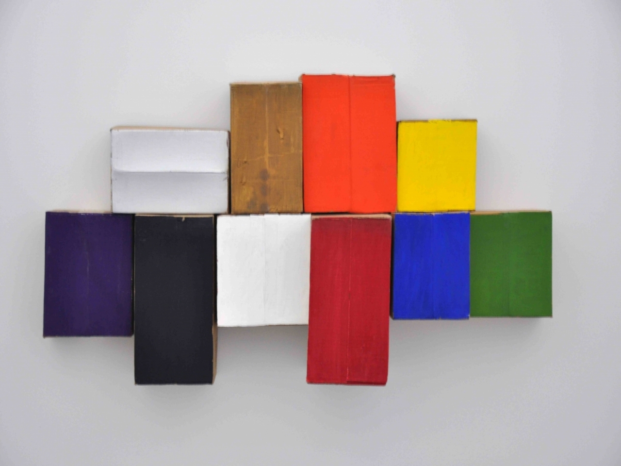 Philippe Van Snick, 'Economi'e, 1984, gerecyclede kartonnen dozen, kleurenpigmenten en eigeel, aluminium en bronskleurige verf