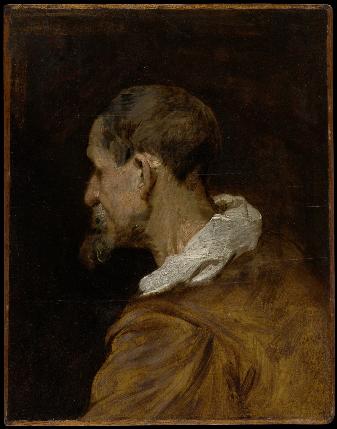 Anthony van Dyck, Studie van een oude man met baard in profiel naar links, (voor 1618), olieverf op papier op paneel, 37 x 30 cm., inv.nr. IB16.009-1KMSKA
